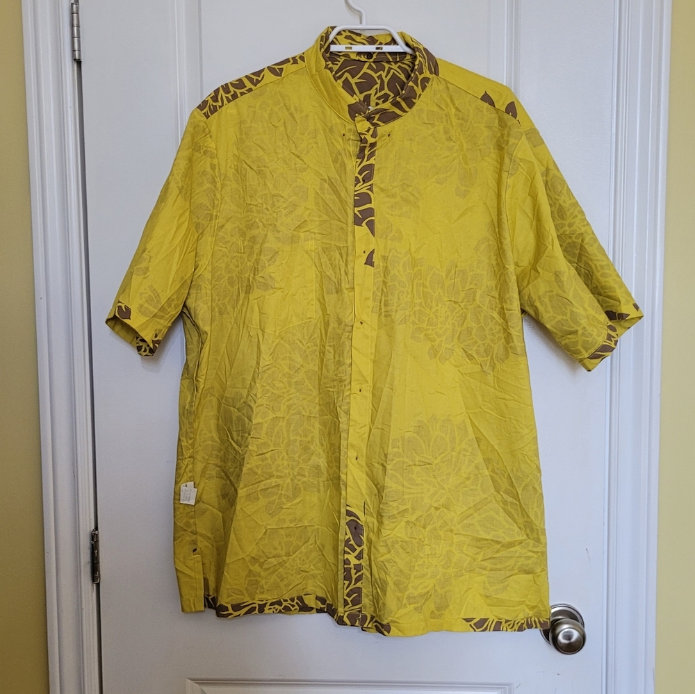 Sig Zane Hawaiian shirt genuine made in Hawaii yellow brown flowers resortwear - Picture 3 of 10